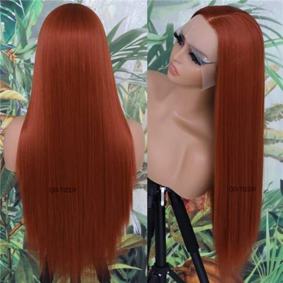Streaks Heat Resistant Fiber Hair Synthetic Lace Front Wigs - #Ginger